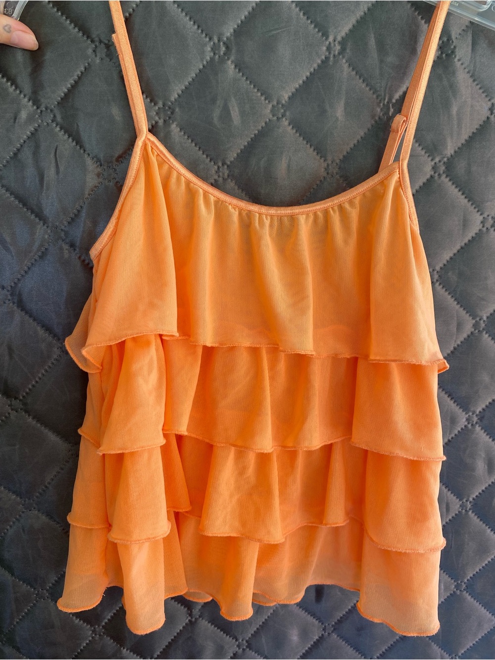 La vie en rose ruffled tiered mesh orange top  Medium (fits like small)